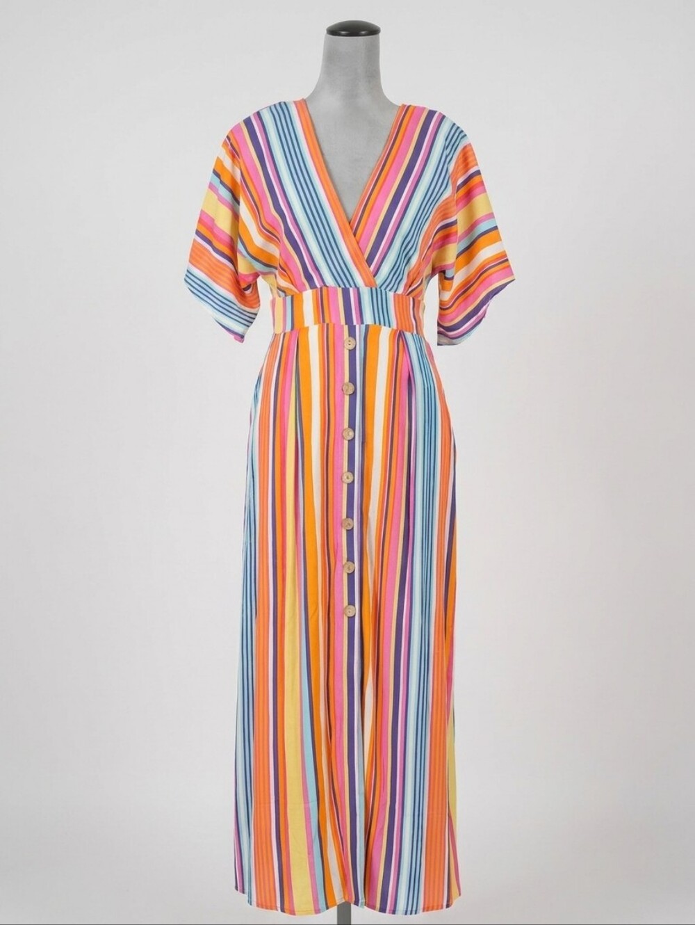 Harper Women's Size Small Rainbow‎ Stripe Maxi Dress Button Front Boho Vacation